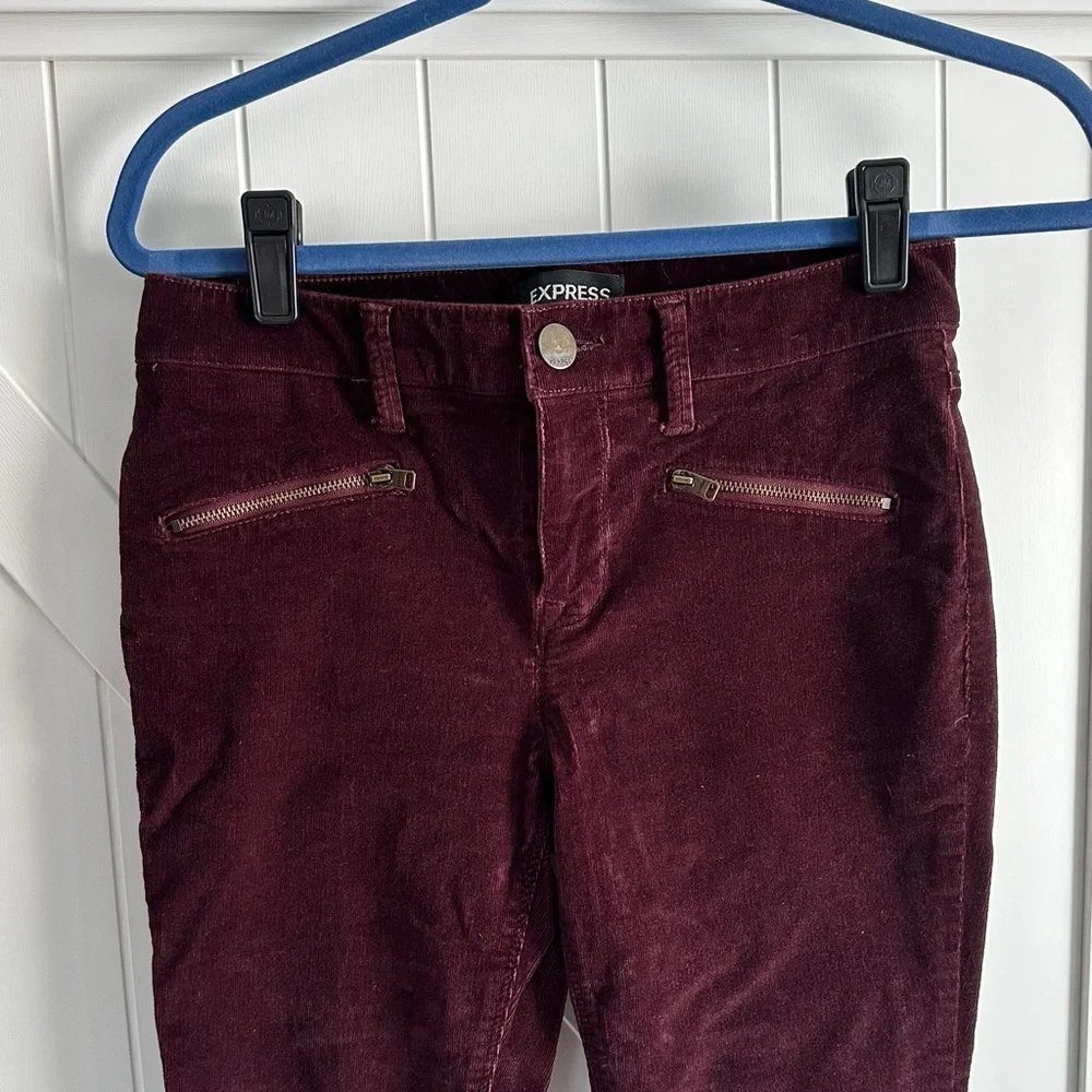 Women's EXPRESS Burgundy Corduroy Leggings Pants Size 2R 2